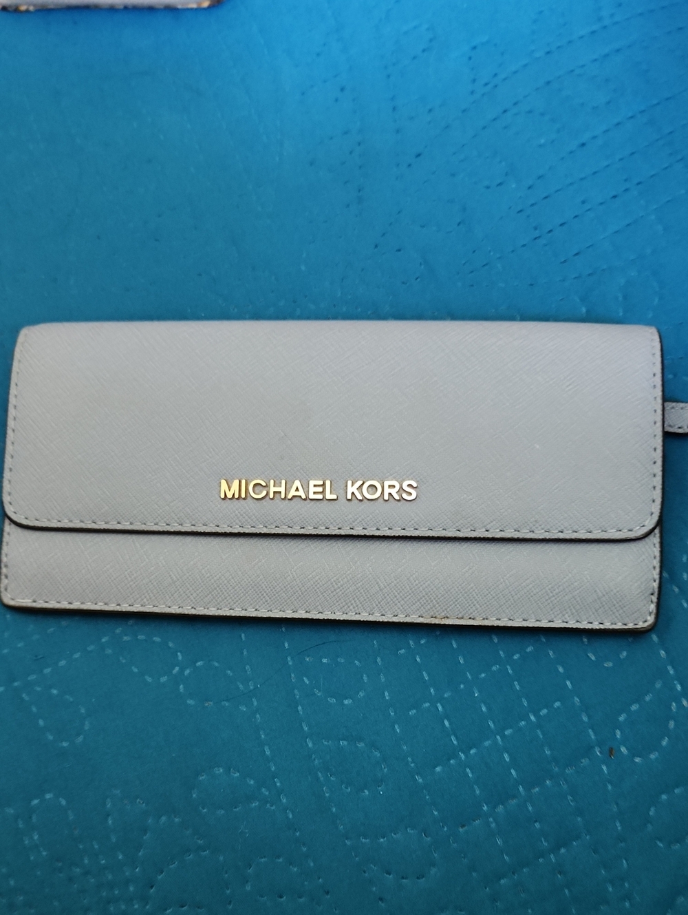 Michael Kors Gold Logo Wallet in Light Blue Pristine Condition